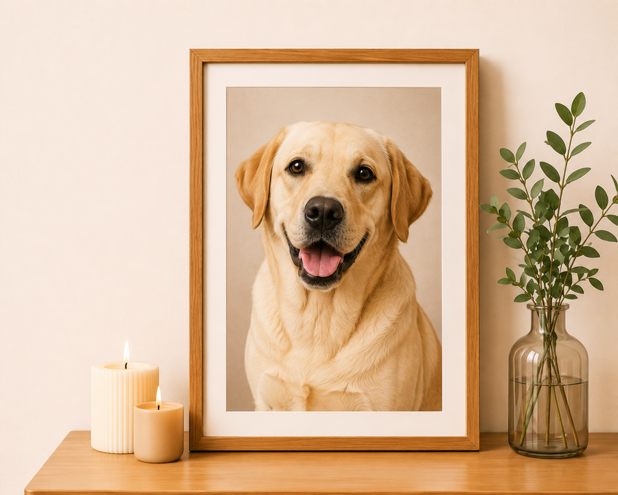 Framed bulldog portrait