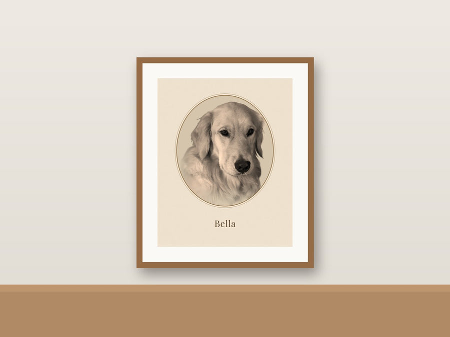 Vintage cameo framed memorial pet portrait