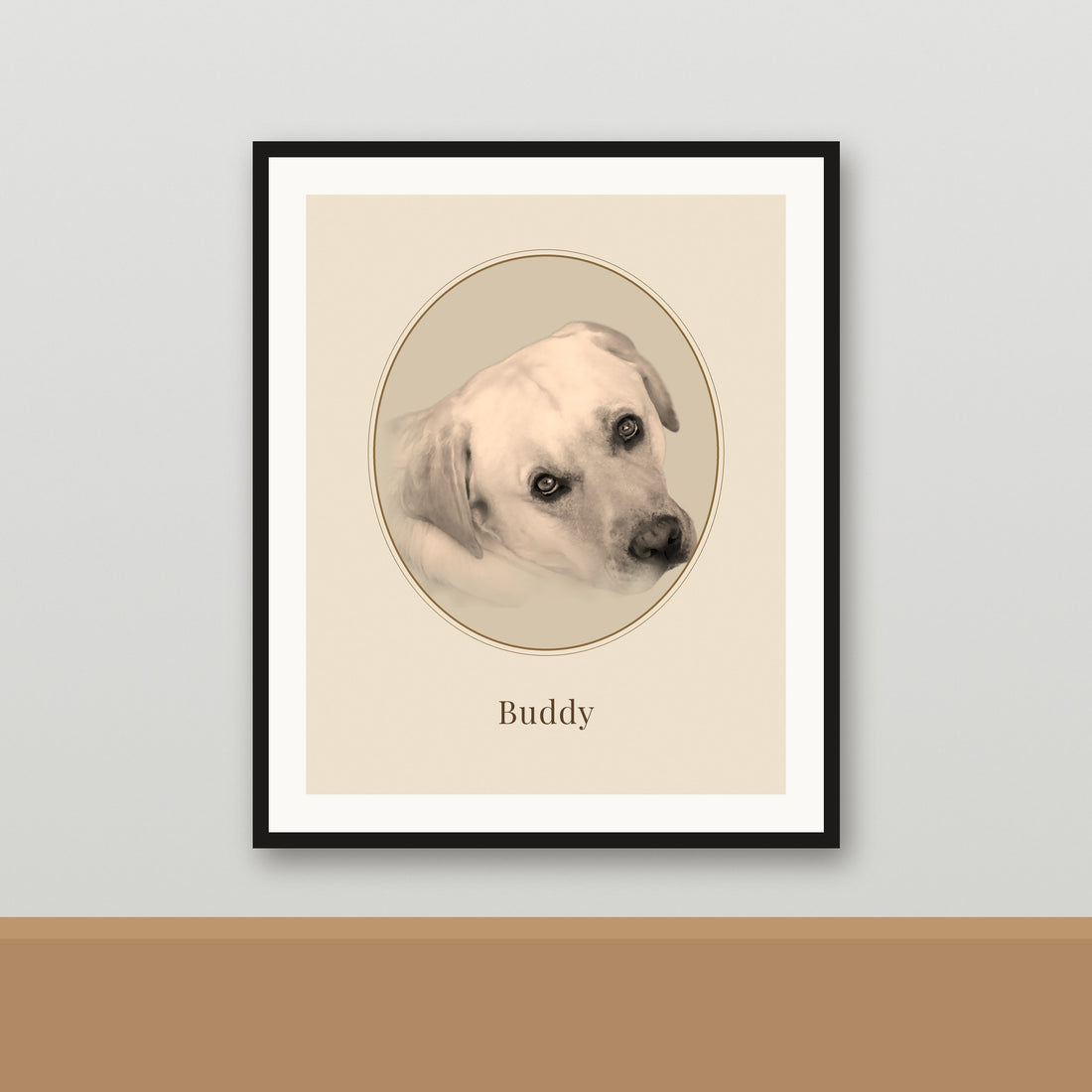 Vintage Cameo memorial framed portrait of a labrador