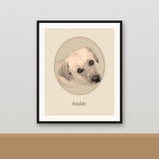 Vintage Cameo memorial framed portrait of a labrador