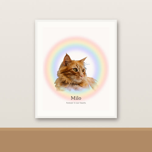 Rainbow Bridge memorial framed portrait of an orange cat named Milo