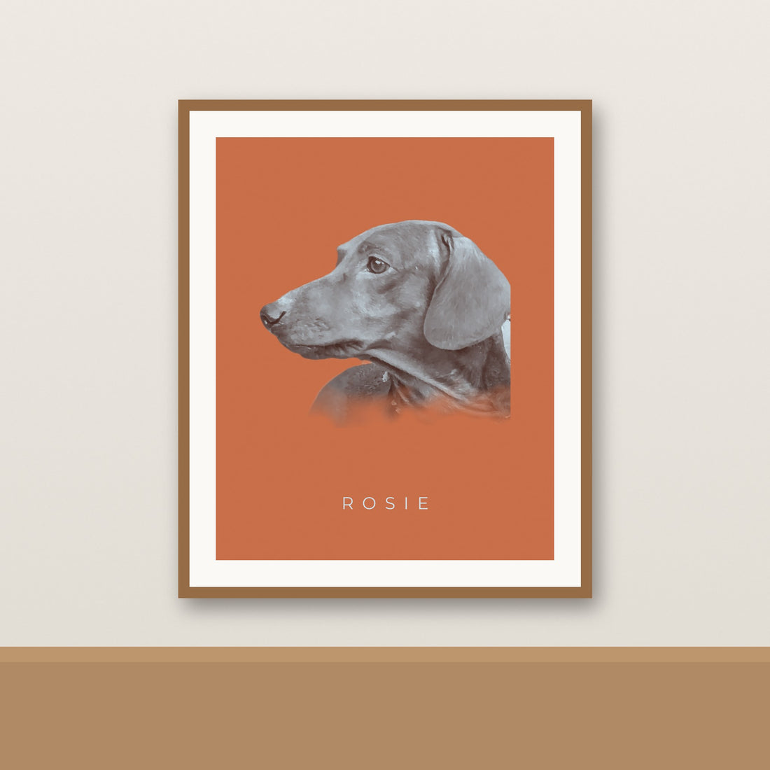 Modern Duotone framed portrait of a dachshund named Rosie