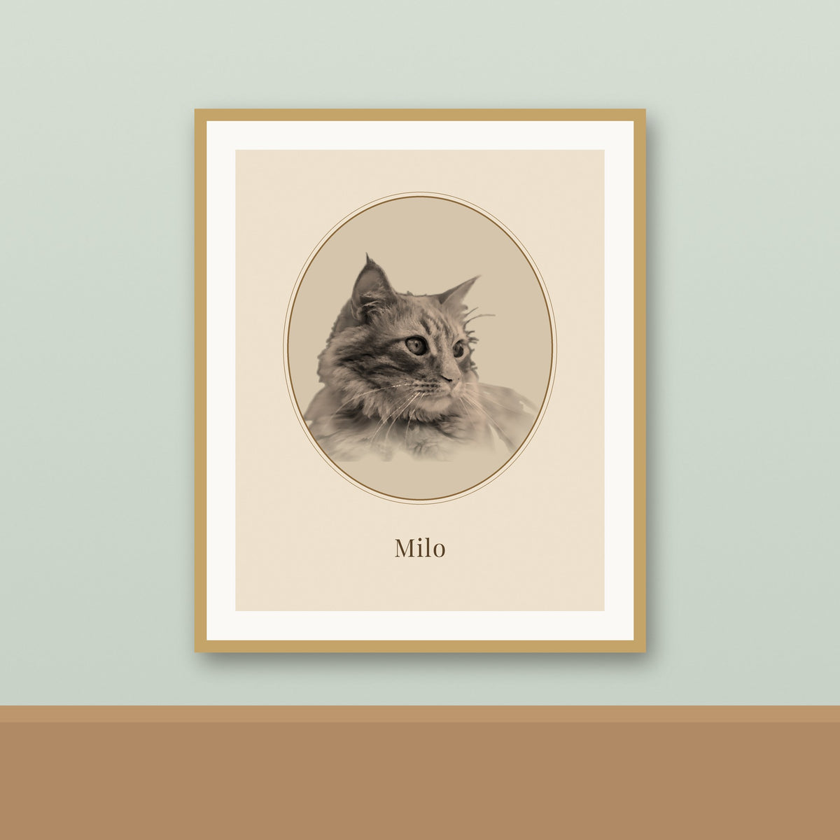 Vintage Cameo framed portrait of an orange cat named Milo