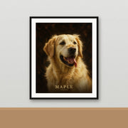 Oil Painting framed pet portrait of a golden retriever named Maple