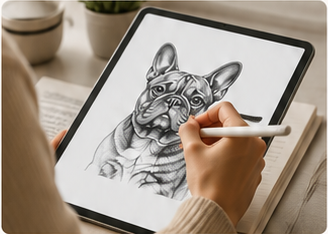 Artist drawing a pet portrait on a tablet