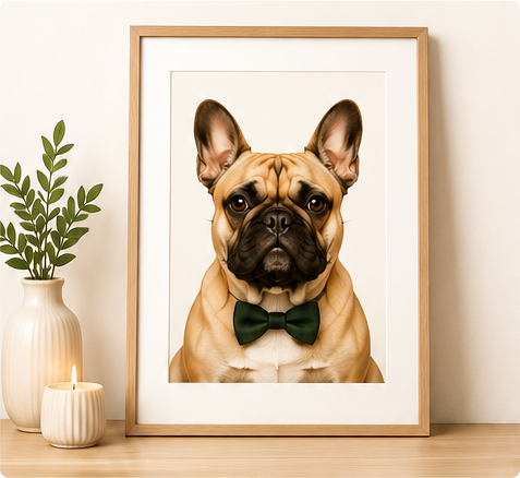 Custom framed French bulldog portrait